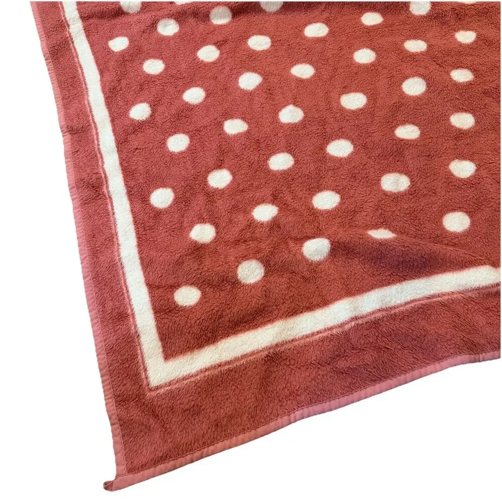 Vtg Rose Pink White Polka Dot Biederlack Blanket 1980s Mauve Reversible 60x82
